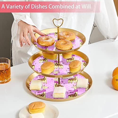 עמדות עוגות בעלות 3 חלקים, ג'ירפה לחייך עם צעיף חורפי מחזיק עוגות פלסטיק ממתק קינוח קינוח תצוגה לחתונה