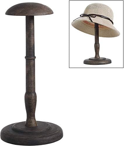 כובע עץ חום עתיק בגודל 13 אינץ ' של ימי מארט ומעמד תצוגה של פאה