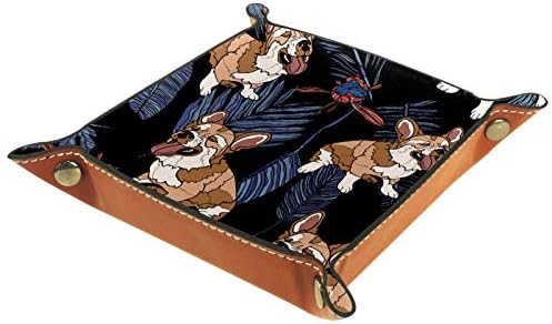 Corgi כלב חיה חמוד בעלים מגש אחסון שולחן עבודה עור PU Catchall מגש מיטה ליד שידת הלילה קאדי למפתחות, טלפון,
