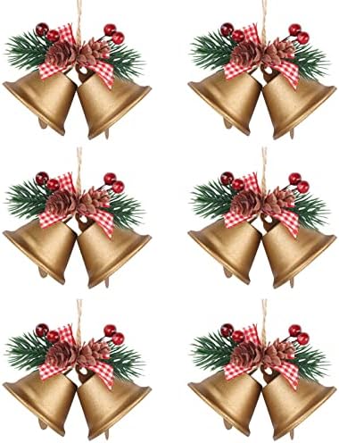 פעמוני ג'ינגל זהב קישוטי חג המולד לעץ 6 יחידות, קישוטי פעמון תלויים רטרו למלאכה עיצוב עונת מסיבות חג