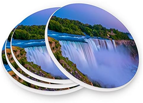 Vnurnrn Niagara מפלי שקיעה מפל מפל רכבת נוף למשקאות 1 חתיכות סופגות קרמיקה אבן עגולה עם בסיס פקק