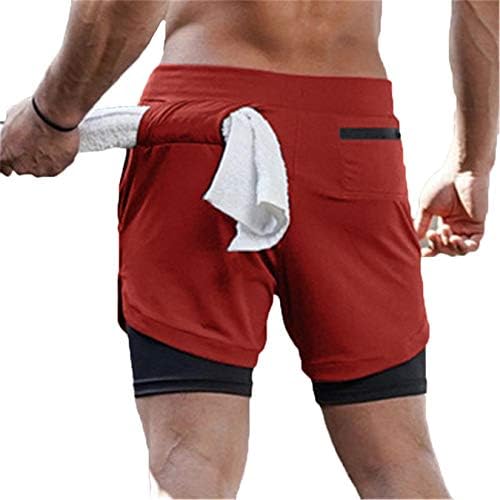 גברים של 2 ב 1 מכנסי ריצה כושר אימון מהיר יבש פנימי דחיסה קצר מכנסיים מכנסיים עם כיס