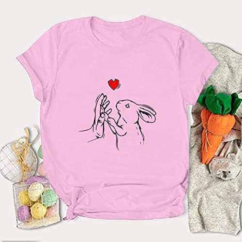 חולצות פסחא מודפסות ארנב חמוד לנשים חולצת טריקו גרפית מזדמנת של צוואר עגול