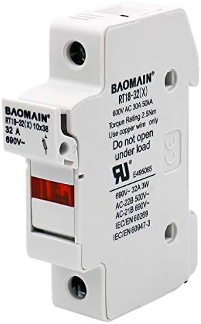 BAOMAIN מחזיק נתיך בסיס RT18-32 10x38 ממ 32 אמפר 690VAC 1 קוטב רכבת DIN רכבת עם מחוון אור UR רשום