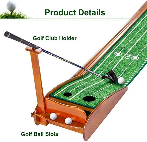 גולף עץ רמוסי מכניס מחצלת ירוקה עם מערכת חוזרת כדורים אוטומטית בסיס מעץ בסיס גולף מקורה מכניסים