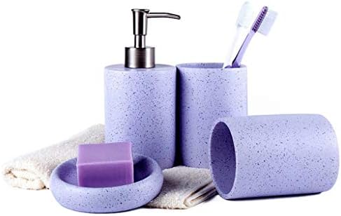 סט אביזרי אמבטיה של JW Dispenser, סט אמבטיה פשוט של שרף 4 חלקים, כולל מתקן סבון, כוס, צלחת סבון, משאבת מקלחת