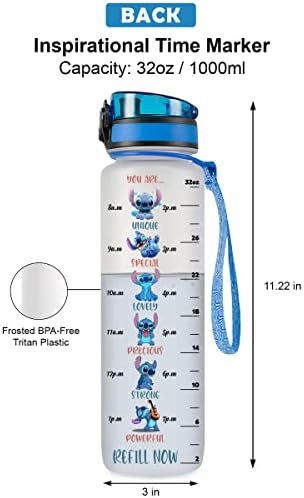 Gepostore Blue Allien 32 גרם בקבוק מסלול מים, חי ליד בקבוק המים השמש עם סמן זמן, בקבוקי מים חמודים,