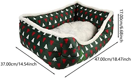 Nuobesty חג המולד חיית מחמד מיטת כלב עגול חיבוק קן מערת חיבוק עם דפוס עץ חג המולד מיטת כלב לחתולים