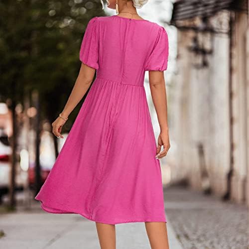 שמלות קיץ של Kulywon נשים אלגנטיות טוויסט קדמי טוויסט נפיחות שרוול קצר שמלה ארוכה שמלה מותניים גבוהים קפלים