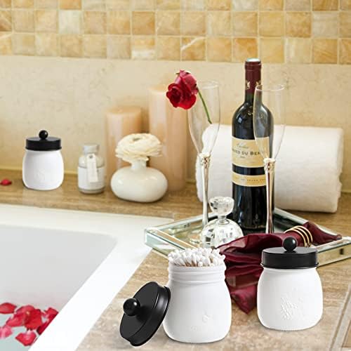 Builightto זכוכית לבנה חדר אמבטיה מחזיק מרפואי עם מכסה, 2 מיכלי אמבטיה של אריזות למלחי אמבטיה, מתקן סבון מייסון,