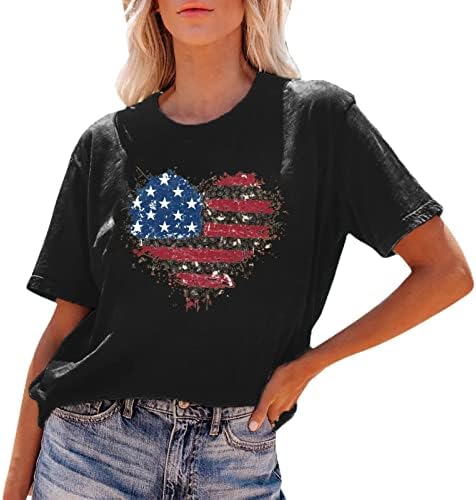 אטום חולצות לנשים עצמאות יום אהבת דגל הדפסה קצר שרוול חולצה שכבות ארוך שרוול חולצות עבור