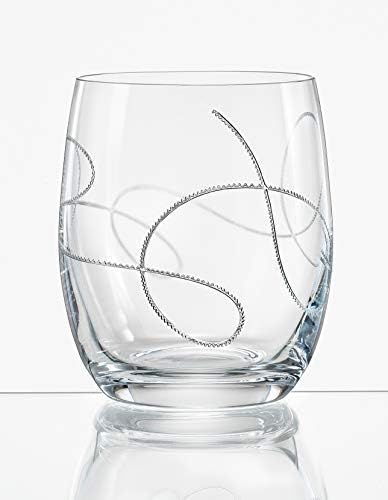 כוס זכוכית, עם עיצוב מחרוזת, קריסטל, כוסות כפולות מיושנות, סט של 2 כוסות, מאת ברסקי, תוצרת אירופה, כל
