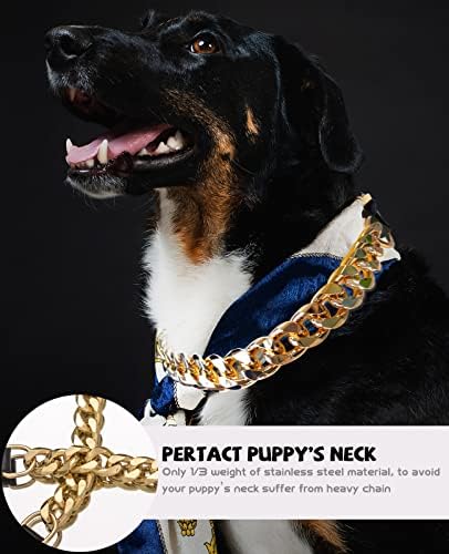 צווארון כלבי שרשרת זהב - שרשרת כלבים קובנית קובנית קובנית רחבה בגודל 7/8 אינץ