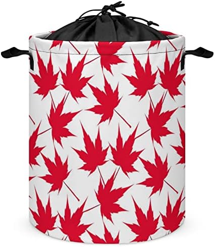 קנדה אדום מייפל עלים סל כביסה עגול מתקפל סל כביסה דלי אחסון אחסון תיבת עם חבל ידית