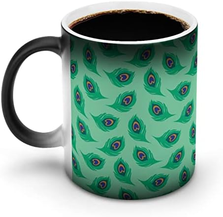 טווס דפוס ירוק זנב חום שינוי ספל קסם קפה כוס קרמיקה תה כוס אישית מתנה עבור משרד בית נשים גברים 11 עוז