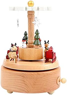 UXZDX Cujux קופסא מוזיקה מעץ מסיבת חג המולד חג המולד עץ עץ קרוסלה קופסאות מוסיקה מתנה לחג המולד (צבע: