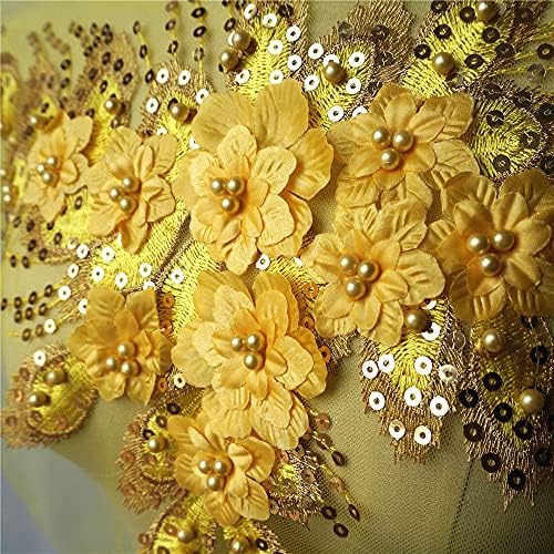 Zyzmh ציצית צהוב ציצית 3D פרח חרוזי ורד בד תחרה שמלות רקומות אפליקציות צווארון רשת תפירה לעיצוב חתונה
