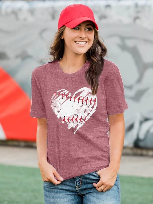 חולצות בייסבול נשים בייסבול לב טי יום משחק יום גרפי חול חולצות שרוול קצר