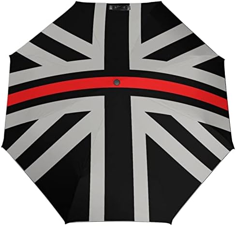 דגל בריטי קו אדום דק מטריית נסיעות אטומה לרוח 3 קפלים מטרייה מתקפלת אוטומטית לגברים נשים