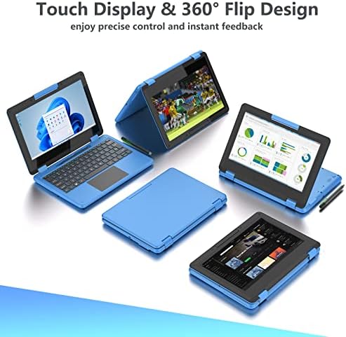 מחשב נייד מסך מגע Awow עם חרט, 2 ב -1 11.6 FHD כחול אינטל 4 ליבה סלרון N4120 מעבד חלונות 11