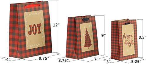 שקיות מתנה לקראפט לחג המולד של אייקוניקאל, משובץ באפלו, 24 חבילה