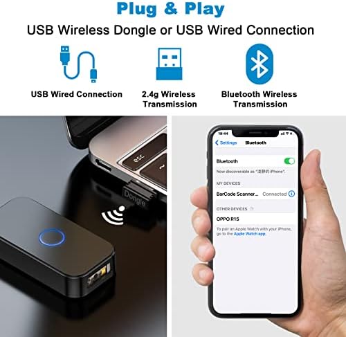 סורק ברקוד Bluetooth נייד 1D לייזר USB לייזר מיני ברקוד קורא 3-in-1 Bluetooth ו- USB Wire