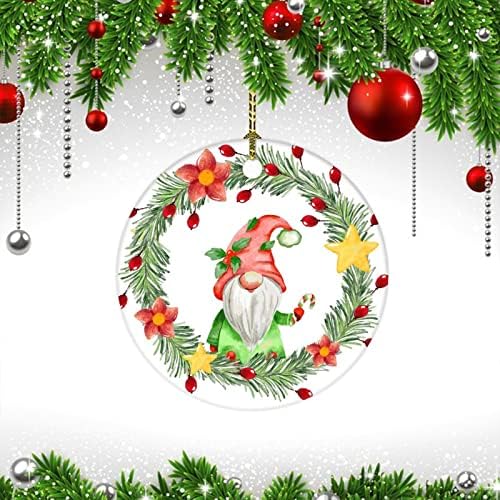 חג חג המולד זר ירוק 2022 קישוט לחג המולד לזר פריחת עץ כפול צדדי 3 מעגל שטוח חרסינה חרסינה עיצוב חופשה