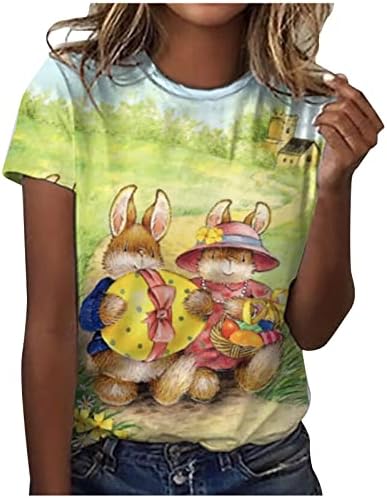 חולצות פסחא לנשים חולצות ארנב ארנב חמוד טי גרפי גרפי קיץ קז'ון צווארון קז'ן שרוול קצר טי טא