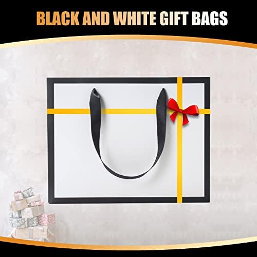 שקיות מתנה בשחור לבן, יאסיאס 10 יחידות 10.5 על 4.25 על 8 שקיות מתנה מנייר שחור ולבן בגודל בינוני עם ידיות סרט,