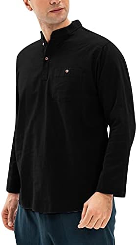 חולצת הכותנה של ZDDO לגברים חולצת הנלי שרוול ארוך חולצות צוואר מדומה חולצות מזדמן סתיו סתיו קלות חוף היפי