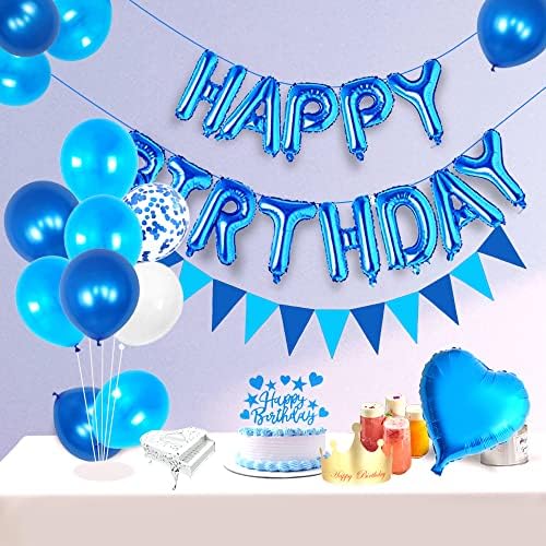 יוג'יאונלי קישוטי מסיבת יום הולדת 45 כחול יום הולדת שמח בלונים כחול מספר 45 יום הולדת שמח עוגת טופר לטקס