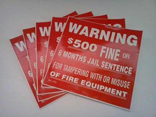 אזהרה 500 $ קנס או כלא - ציוד אש, סימני דבק עצמי 4 x4