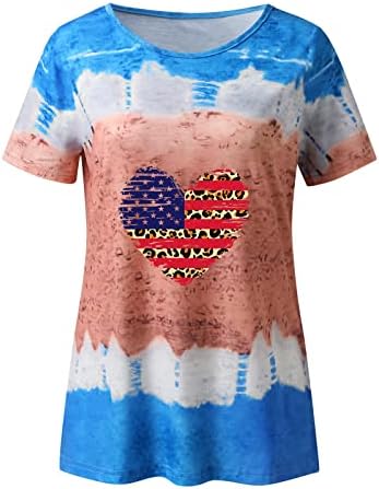 4 ביולי חולצות חולצות לנשים שרוול קצר חולצת טריקו עם צווארון ארהב פסי דגל עניבה-צבע חולצת טוניקה