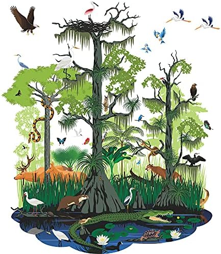 Amaonm Creative 3D טבעי טבעי יער פראי מדבקות קיר מדבקות בעלי חיים תנין, ציפור, בריכה, נחש, לוטוס, צבי, קליפות