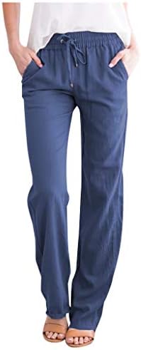 מכנסי פשתן כותנה לנשים, משיכת מותניים אלסטיות גבוהות יוגה יוגה מכנסיים פאלאצו מכנסי אופנה נוחים