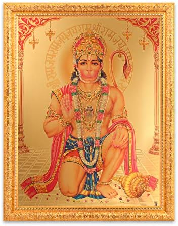 Hanuman aashirwad צילום נייר כסף זהוב במסגרת הזהב עיצוב קיר דתי גדול