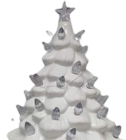 Youngs 90861 עץ חג המולד לבן קרמיקה עם אורות, גובה 8 אינץ ', לבן