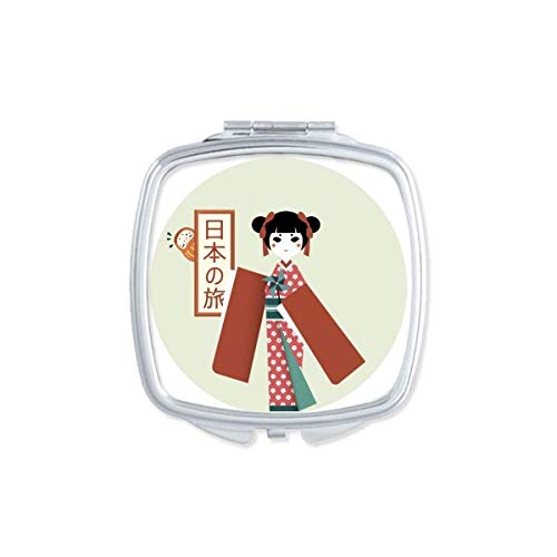 מסורתי יפני מקומי ילדה מראה נייד קומפקטי כיס איפור דו צדדי זכוכית