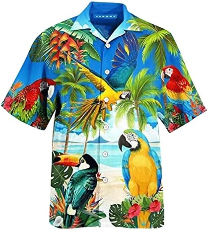 XXBR Mens Mens Hawaiian חולצות שרוול קצר כפתור מודפס