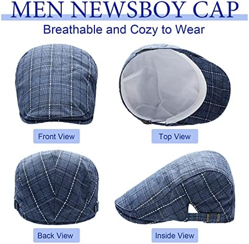 4 יחידות גברים של נער עיתונים כובע כותנה שטוח כובע מתכוונן משובץ כומתה לגברים נהיגה ציד נהג מונית נהג