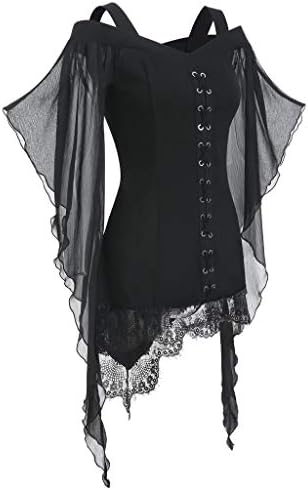 חולצות גותיות לנשים ליל כל הקדושים מימי הביניים של פאנק רנסנס וינטג 'צמרות תחרה תחרה חולצות מכשפות