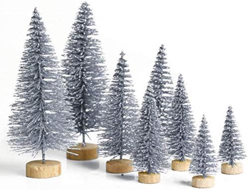 עץ חג המולד מלאכותי של 8 יחידות, אורן מושלג קל משקל עץ חג המולד מיניאטורי, קישוטים לחג המולד לשולחן שולחן שולחן