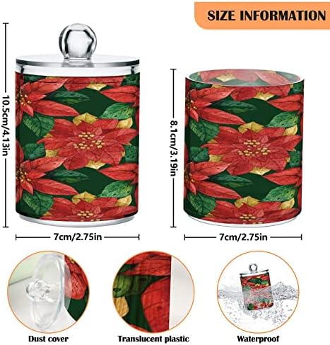 Alaza 2 Pack QTIP מחזיק מתקן כוכב חג המולד Poinsettia פרחי אדום וירוק מארגן אמבטיה מיכלים לכדורי כותנה/ספוגיות/רפידות/חוט