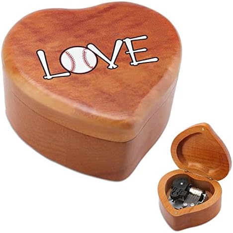 אהבה בייסבול קופסא מוזיקת ​​עץ צורה בלב קופסאות מוזיקליות קופסאות עץ וינטג 'למתנה