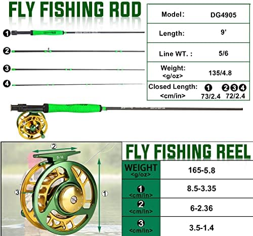 Sougayilang Standard Fly Fishing Combo Starter ערכה, 5/6 משקל 9 'מוט זבוב עם ידית סופרפולימר, אביזרים, סליל זבוב