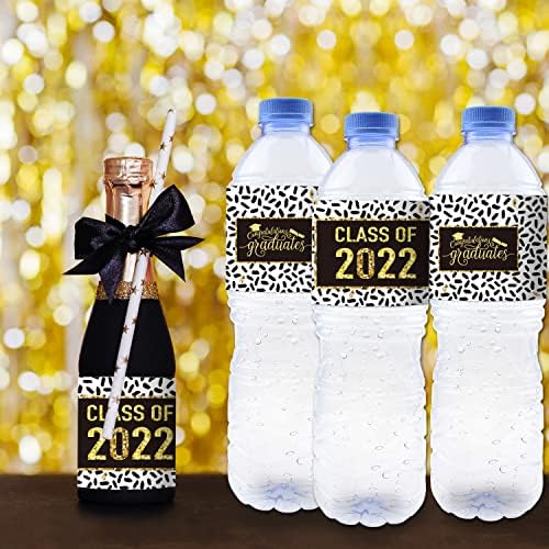 24 כיתת שחור וזהב של 2022 תוויות בקבוקי מים למסיבת סיום תוויות לטובת תוויות, מדבקות תוויות סיום