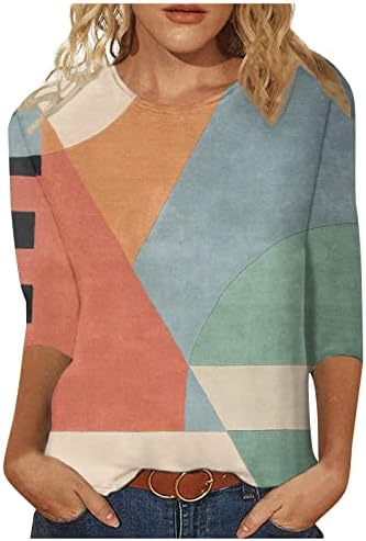 צמרות אופנה של קניאם לנשים נשים שלוש שרוול חולצה חולצה גיאומטרית חוסמת הדפסת נשים גרפיקה