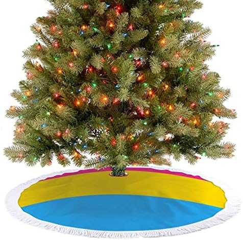 דגל גאווה פנסקסואלי עץ חג המולד מחצלת חצאית עץ עץ עץ עם גדילים לקישוט חג המולד של מסיבת חג 48 x48