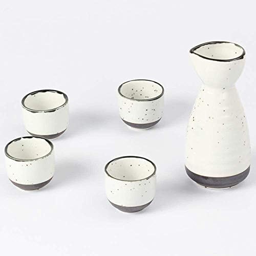 יפנית 5 חתיכות סט סאקה, קרמיקה כוסות יין משטח לבן עם קצוות שחורים, כוסות מלאכה מסורתיות, לקור/חם/חם סאקה/שוחו/תה