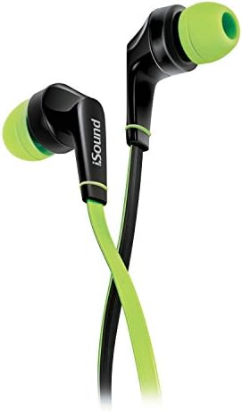 isound em 60 אוזניות עם צליל סטריאו בס גדול, כבל שטוח ללא סבך ומיקרופון מוטב - ירוק/שחור